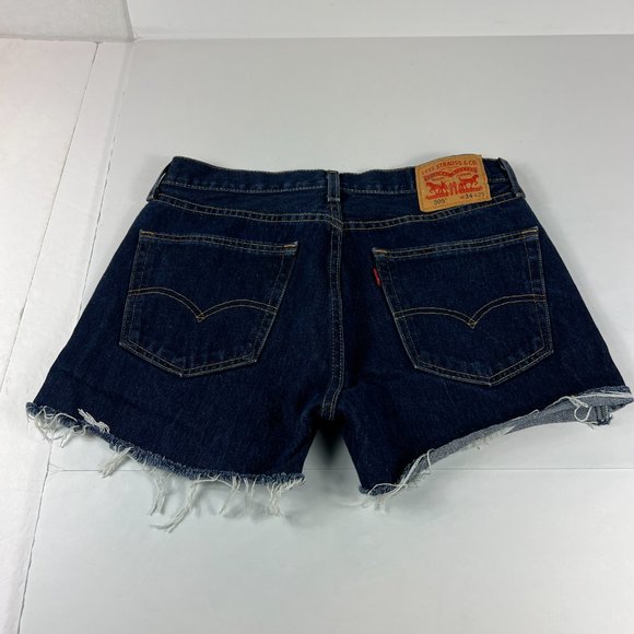 Levi's Jean Shorts Mens 32* 505 Dark Blue Cut Off Fray Cotton Denim Jorts Tag 34 - Picture 7 of 16